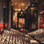 II. Vatikanisches Konzil
Feierliche Eröffnung des II. Vatikanischen Konzils am 11. Oktober1962 in der Peterskirche, die als Konzilsaula diente.